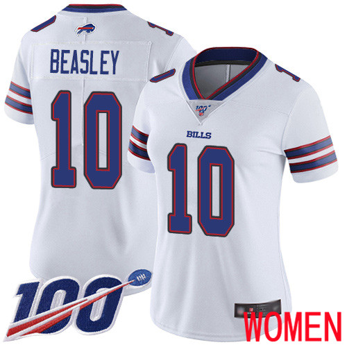 Women Buffalo Bills 10 Cole Beasley White Vapor Untouchable Limited Player 100th Season NFL Jersey